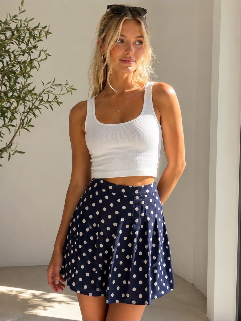 J.Crew Navy Polka Dot Silk Pleated A-Line Skirt Women’s Size 4